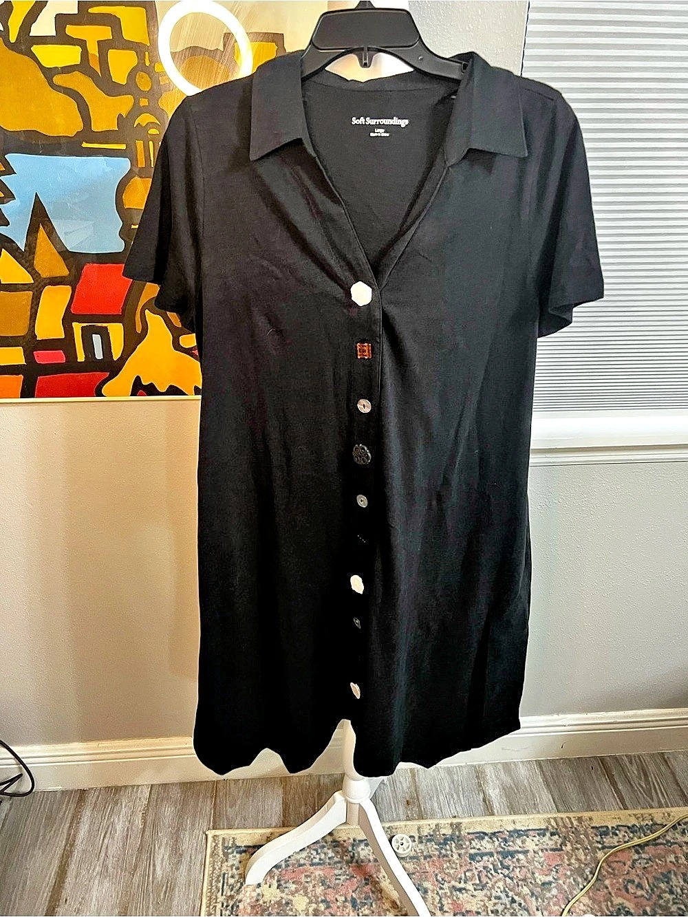 Soft Surroundings Danielle Dress Black Button-Front Size large